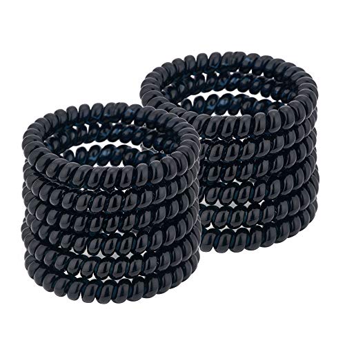 Spiral Hair Ties (Thin Black, 12 Pcs) - Plastic Spiral Coil Ponytail Holders for Women, No Crease Phone Cord Ties for All Hair Types - color: Black Thin 5CM(12PCS)