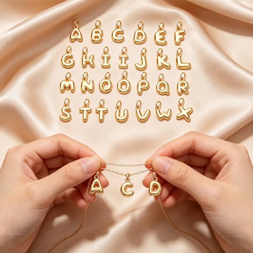 26 Pcs 18K Gold Filled Alphabet Letter Charms, A-Z Alphabet Pendant Charms Open Jump Rings for DIY Bracelet and Necklace Jewelry Making