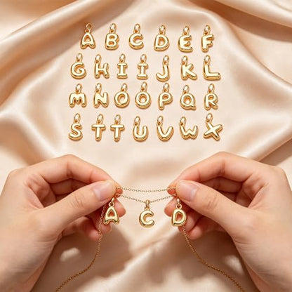 26 Pcs 18K Gold Filled Alphabet Letter Charms, A-Z Alphabet Pendant Charms Open Jump Rings for DIY Bracelet and Necklace Jewelry Making