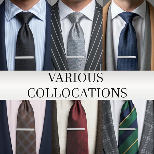 HAWSON Light Gold Silver Tie Clips for Mens Necktie, Elegant Satin Tie Bars Pins Tacks, Suit Tie Accessories Business Wedding Gifts - style: Light Silver Classic 1 (Concave Middle)