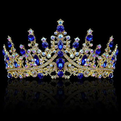 COCIDE Blue Crowns fpr Women Blue Tiaras for Women Royal Crown Hair Accessories Princess Halloween Cosplay Birthday Pageant Bride Headpieces Wedding Bridal - color: V3,Blue&Gold