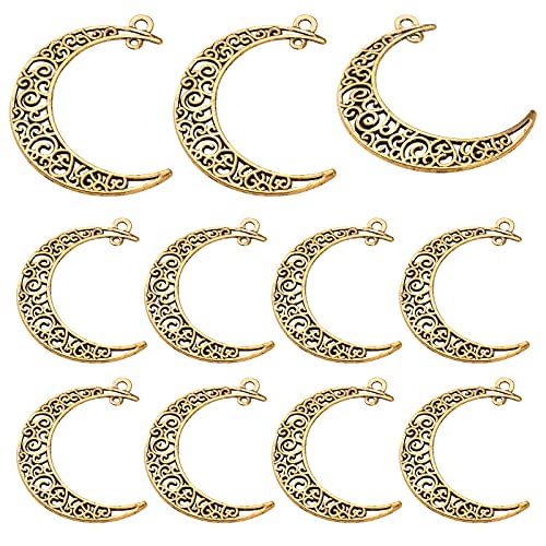40pcs Antique Golden Hollow Moon Charms Alloy Luna Crescent Symbol Filigree Pendants Jewelry Making Findings for DIY Bracelets Necklace Earring Crafts Supplies - color: Gold