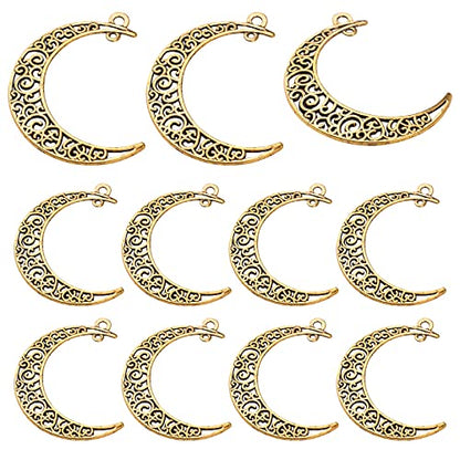 40pcs Antique Golden Hollow Moon Charms Alloy Luna Crescent Symbol Filigree Pendants Jewelry Making Findings for DIY Bracelets Necklace Earring Crafts Supplies - color: Gold