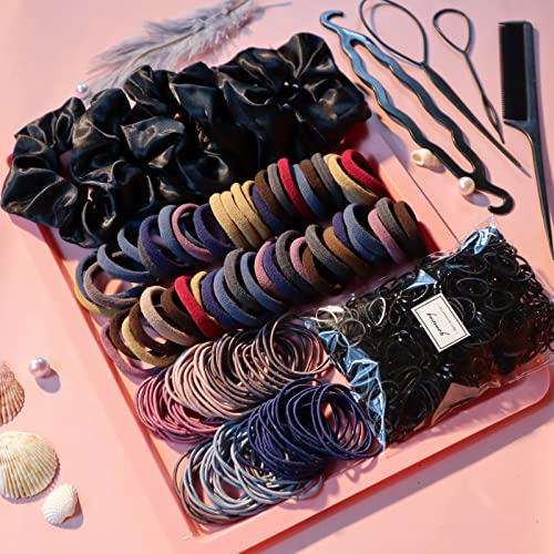 YANRONG 755PCS Hair Accessories for Woman Set Seamless Ponytail Holders Variety Hair Scrunchies Hair Bands Scrunchy Hair Ties For Thick and Curly (Mix) - color: 755PCS（Mix）