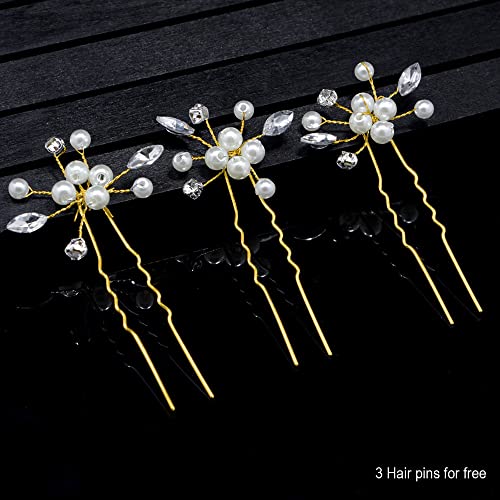 BEAYFILY Bridal Wedding Hair Vine,Extra Long Pearl and Crystal Beads Bride Head Piece,Silver Hair Accessories for Women and Girls (Golden) - color: Golden