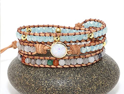 Women Wrap Bracelets Boho Natural Stone Jasper Turquoises Strand Bracelet Jewelry Collection - color: Nature stone