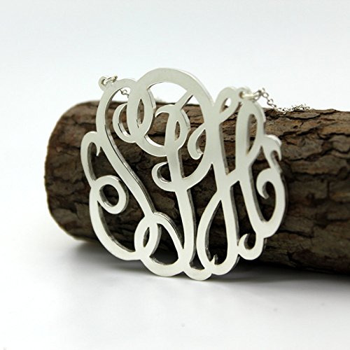 JOELLE Monogram Necklace Sterling Silver Custom Any Initial Name Necklace for Women - color: 18K White Gold Plated Silver