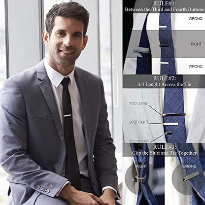 3Pcs Stainless Steel Tie Clips for Men Unique Gold Tie Bar Pin Tack Set | 3 Pcs Elegant Personalized Classic Letter Tie Clips for Men, Silver and Black Tone