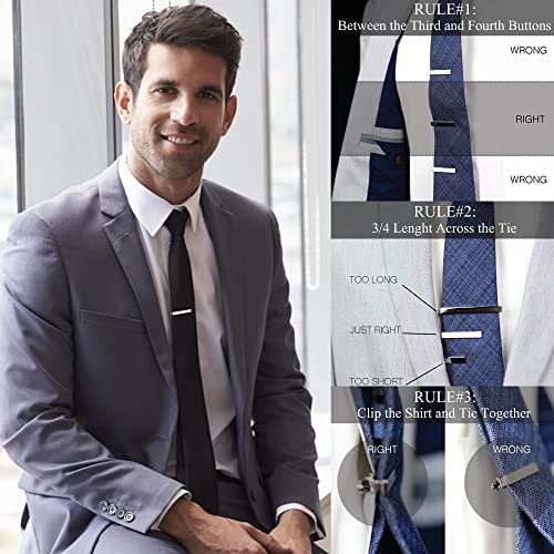 3Pcs Stainless Steel Tie Clips for Men Unique Gold Tie Bar Pin Tack Set | 3 Pcs Elegant Personalized Classic Letter Tie Clips for Men, Silver and Black Tone
