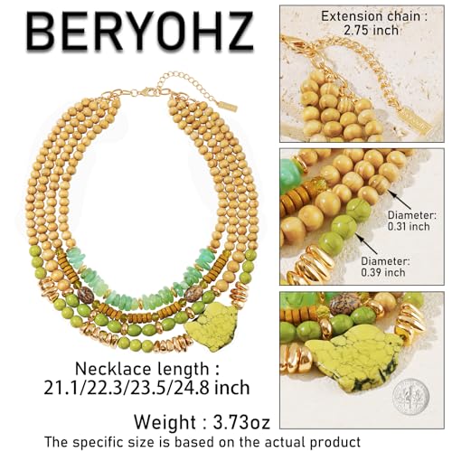 Turquoise Jewelry for Women Chunky Beaded Necklaces Boho Statement Necklace Layered Turquoise Necklaces for Women Fashion Gift - color: Green