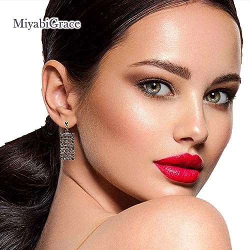 Dangle Silver Invisible Clip On Earrings for Women Not Pierced Gold Crystal Rhinestone Comfortable Hoop Fringe Long Chain Clip On Earrings - color: Rectangular Gold