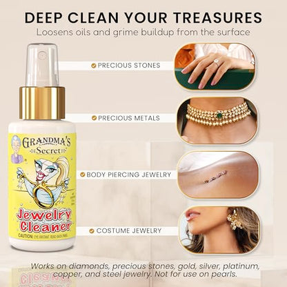 Grandma's Secret Gold and Silver Jewelry Cleaner Solution - Ammonia Free Gold Jewelry Cleaner Liquid for Silver, Diamonds, and Gemstones - Safe & Effective for Daily Use, 3 oz, 2 Pack - size: 3 Fl Oz (Pack of 2)