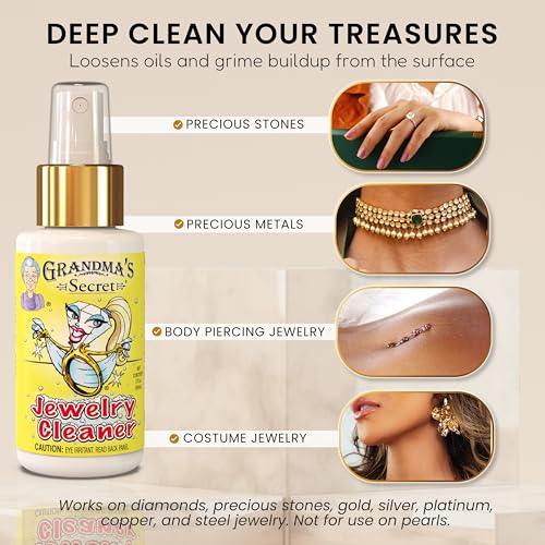 Grandma's Secret Gold and Silver Jewelry Cleaner Solution - Ammonia Free Gold Jewelry Cleaner Liquid for Silver, Diamonds, and Gemstones - Safe & Effective for Daily Use, 3 oz, 3 Pack - size: 3 Fl Oz (Pack of 3)