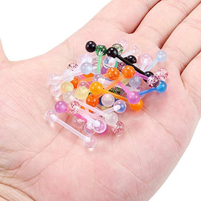 14G 16mm Glow in The Dark Flexible Acrylic Straight Tongue Nipple Ring Retainer Piercing - color: 36PCS - Option B