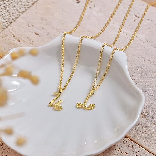 Tewiky Initial Necklace for Women-14k Gold Plated Dainty Letter Necklaces | Trendy Cute Custom Personalized Monogram Necklaces - color: gold, style: V