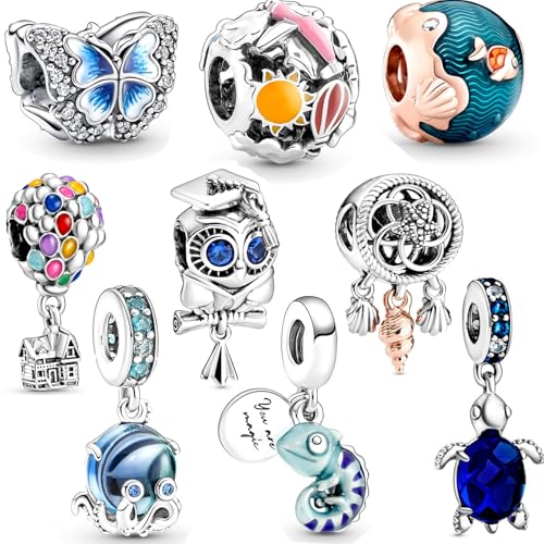 9 Pack Silver Spacer Beads Charms fit Bracelet, Heart Beads DIY Jewelry Gifts Women - color: B3