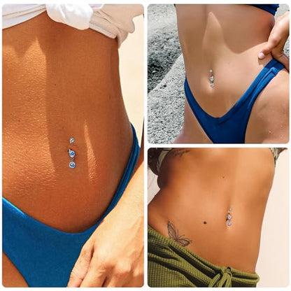 REVOLIA 14G G23 Pure Titanium Dangle Belly Button Rings for Women Hypoallergenic Dangling Navel Rings Internally Threaded Belly Rings for Sensitive Skin CZ Barbell Belly Button Piercing Jewelry 6-16mm - color: Clear