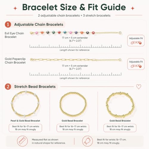 XUANPAI Evil Eye Bracelet for Women, 14K Gold Plated Beaded Bracelet Set | 5PCS Stackable Dainty Nazar Bracelet, Adjustable Turkish Eye Good Luck Protection Jewelry Gift for Mother’s Day Birthday - color: Multicolor