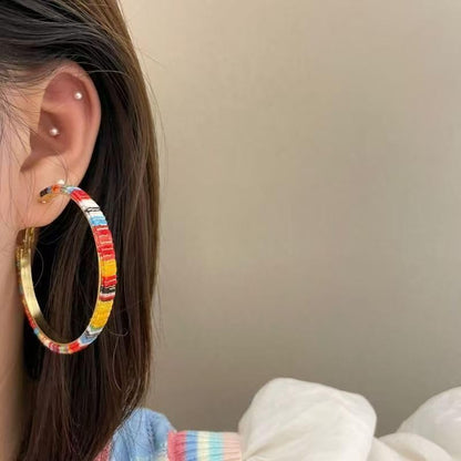 Hoop Earrings for Women Leather Hoop Earrings-Medium/Large Hoops-Lightweight hoop - color: Rainbow