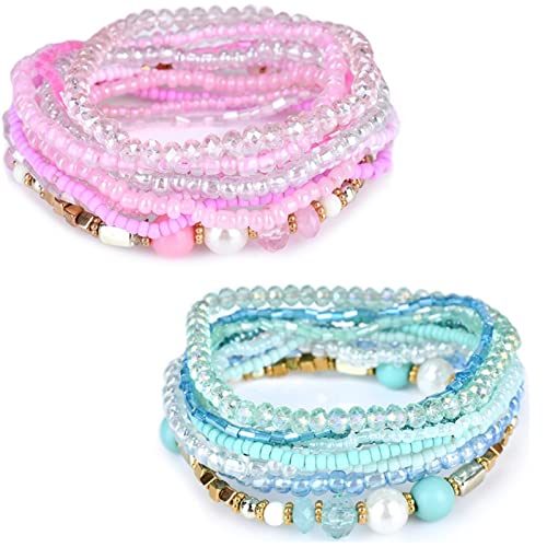 Fuqimanman2020 Bohemian Crystal Beaded Stackable Bracelets Handmade Colorful Crystal Pearl Seed Beads Bracelets for Women Jewelry - color: G