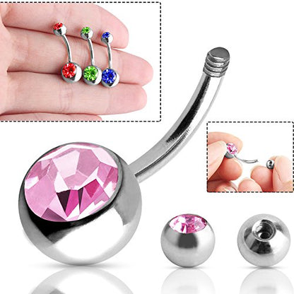 Outee 30 Pcs 14G Belly Button Rings for Women Belly Bars Stainless Steel Navel Piercing Jewelry