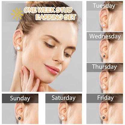 Silver Gold Black Stud Earrings Set 7Pairs Hypoallergenic Cubic Zirconia Titanium Stainless Steel Silver Rose Gold Black CZ Cartilage Stud Earrings Jewelry Sets for Women Men, 2-8mm CZ Stud Earrings - color: 7 Pairs Shiny Silver Black Stud Earrings