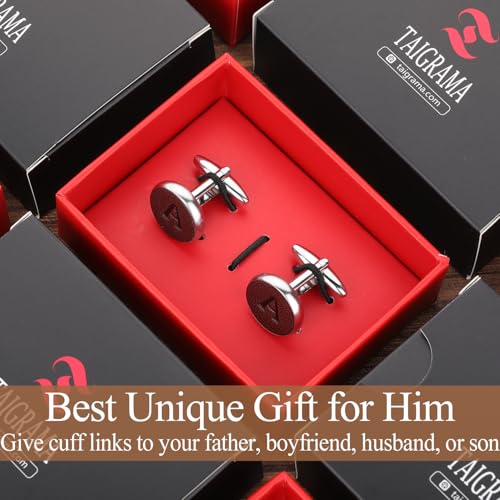 Silver Rose Gold Cuff Links Men, Leather Stainless Steel Cufflinks for Men Initial Letter Personalized Cuff Links with Gift Box for Groom Husband Father - style: Letter I