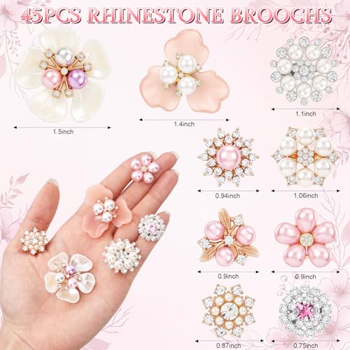 Sureio 45 Pcs Pearl Rhinestone Brooch Lapel Pin Set - color: Pink
