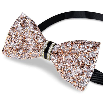 DiBanGu Mens Rhinestone Bow Tie with Ring and Lapel Pin Set | Adjustable Strap,Pre-tied Style,3PCS,Sequin Diamond Bowties，Solid/Mix Color,Shiny Accessory,for Party Prom Banquet Wedding - color: Silver and Gold