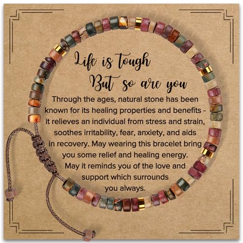 Inspirational Bracelet Gifts for Women, Natural Stone Beaded Bracelets | Thinking of You Get Well Soon Encouragement Healing Bracelets Christmas Day Birthday Gifts for Women Friends Sister - color: A-A JASPER STONE-LIFE IS TOUGH