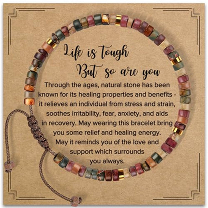 Inspirational Bracelet Gifts for Women, Natural Stone Beaded Bracelets | Thinking of You Get Well Soon Encouragement Healing Bracelets Christmas Day Birthday Gifts for Women Friends Sister - color: A-A JASPER STONE-LIFE IS TOUGH