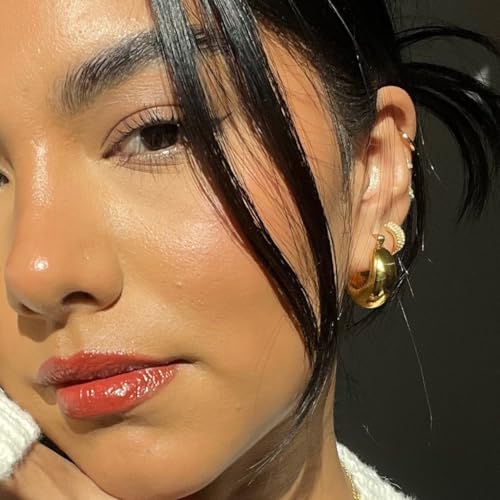 OOOPEL Gold Hoop Earrings for Women,925 Sterling Silver Chunky Hoop Earrings Hypoallergenic Lightweight 14K Gold Plated Thick Gold Hoops for Women 22mm 26mm - color: Gold-26MM