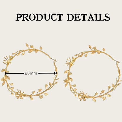 Gold Floral Hoop Earrings for Women, 14K Gold Plated Lightweight Leaf Flower Large Hoop Earrings, Hypoallergenic Fashion Statement Jewelry for Daily & Party Wear