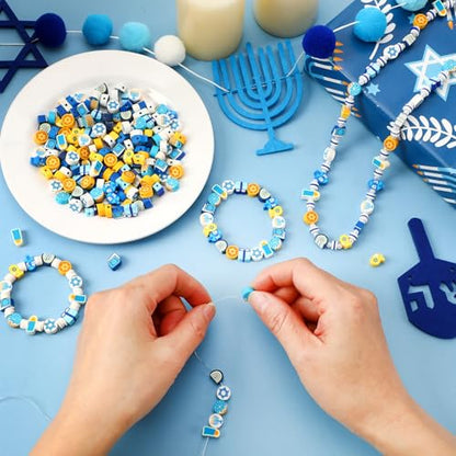 Hanukkah Beads,300Pcs Chanukah Polymer Clay Beads for Bracelet Making - color: Hanukkah Color