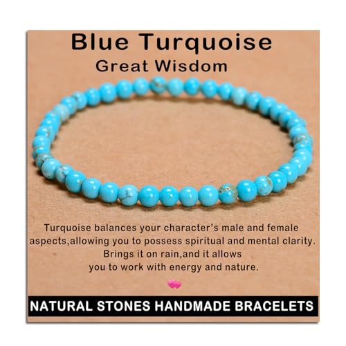 AD Beads Handmade Gemstone Stretch Elastic Bracelet Crystal Healing Reiki Nature's Beauty and Spiritual Essence Unisex (4mm, Blue Turquoise (Great Wisdom)) - color: Blue Turquoise (Great Wisdom), size: 4mm