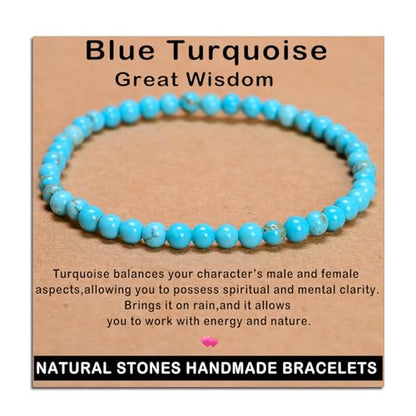 AD Beads Handmade Gemstone Stretch Elastic Bracelet Crystal Healing Reiki Nature's Beauty and Spiritual Essence Unisex (4mm, Blue Turquoise (Great Wisdom)) - color: Blue Turquoise (Great Wisdom), size: 4mm