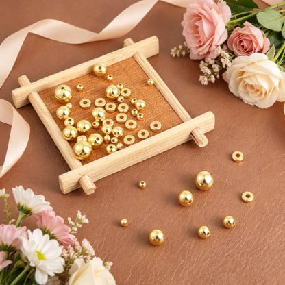 1000 Pcs Gold Beads for Bracelets, Assorted Gold Spacer Beads for Jewelry Making Smooth Round Gold Charms for Bracelets DIY Necklace Bracelet Jewelry Making