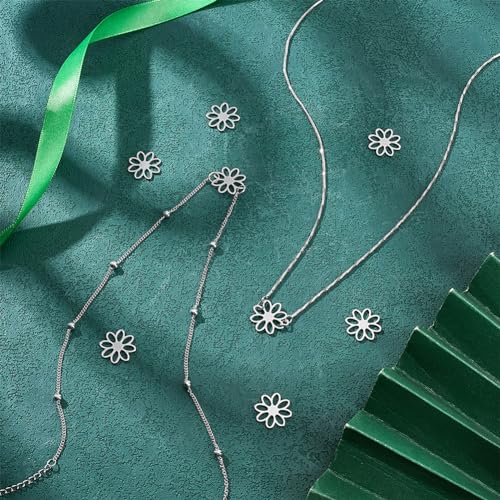 UNICRAFTALE 30Pcs Stainless Steel Connector Charms Flower Linking Pendants Metal Hollow Charm Bracelet Connector Charm Small Flower charm for Earring Necklace Jewelry Making