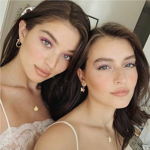 Double Pendant Necklace for Women 18k Gold Plated Necklace Cubic Zirconia Dainty Gold Necklaces for Women - style: Sun and Moon