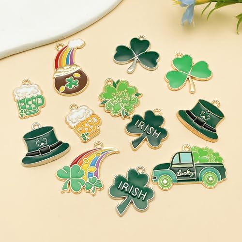 Youdiyla 24pcs Alloy enamel Irish Saint Patrick Festival set Pendant Jewelry Making DIY Keychain Earrings Pendant Various Design Charms for Jewelry Making Bracelets Necklace (SN1096) - color: SN1096