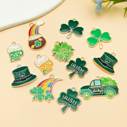 Youdiyla 24pcs Alloy enamel Irish Saint Patrick Festival set Pendant Jewelry Making DIY Keychain Earrings Pendant Various Design Charms for Jewelry Making Bracelets Necklace (SN1096) - color: SN1096