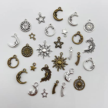 Jongdari Mixed Sun Moon Star Charm, Wholesale Jewelry Charms Craft Supplies, Celestial Charms Pendants for Jewelry Making and DIY Necklace Bracelet
