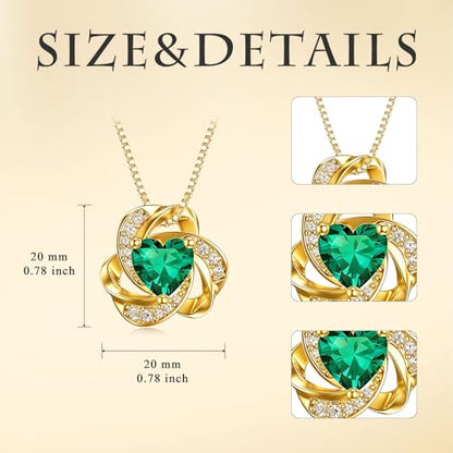 Midari 18K Gold Love Knot Necklace Love Knot Pendant Necklace with 12 Months Birthstones I Love You Forever Jewelry Gifts for Women Mom Her - color: 05-May