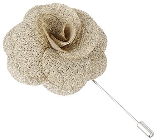 Gentleman's Essentials Premium Handmade Flower Lapel Pin Boutonniere - color: Champagne Gold [Begonia]