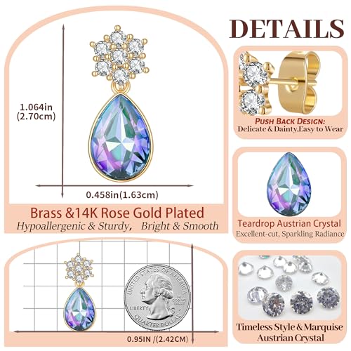 Elegant Austrian Crystal Teardrop Dangle Earrings for Women,14K Gold Plated Flower Drop Earrings Jewelry Gift for Birthday Wedding Anniversary - color: Vitrail Light