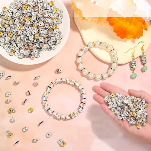 200PCS Rondelle Spacer Beads 8mm Silver Plated Czech Mix Crystal Rhinestone for Jewelry Making - color: 200Pcs Silver Plated/Mix, size: 8mm