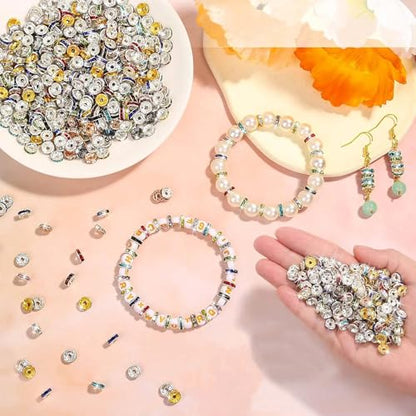 200PCS Rondelle Spacer Beads 4mm Gold Plated Czech White Crystal Rhinestone for Jewelry Making - color: 200Pcs Gold Plated/White, size: 4mm