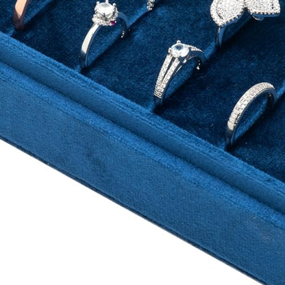 Velvet Ring Organizer Display Tray Jewelry Box Earring Holder Case | for Wedding Birthday Christmas Day (Dark Blue) - color: Dark Blue