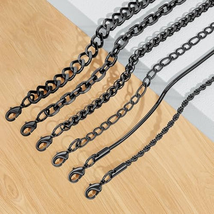 6PCS Stainless Steel Bracelets for Men Women, Silver Gold Black Cuban Link Rope Snake Wheat Chain Paperclip Figaro Jewelry Set, 7/8/9 Inches - color: Black, size: 7 inches