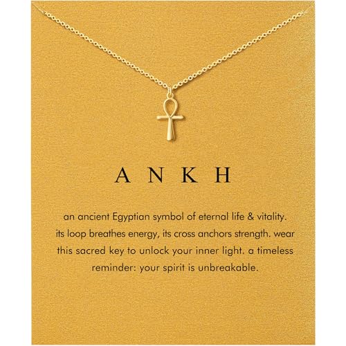 Baydurcan Dainty Gold Necklace for Women Ankh Mom Jesus Sun Star Necklace | 14K Gold Plated Pendant Necklaces Gifts for Friends Sister Mother, Birthday, Christmas, Graduation, Inspirational Gifts - style: Ankh